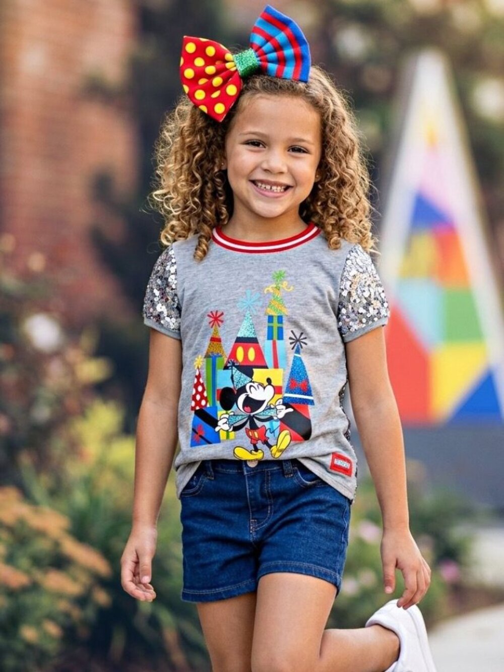 Disney Girl's Mickey Mouse Celebrate Graphic Shirt Sequin Birthday Party Tee